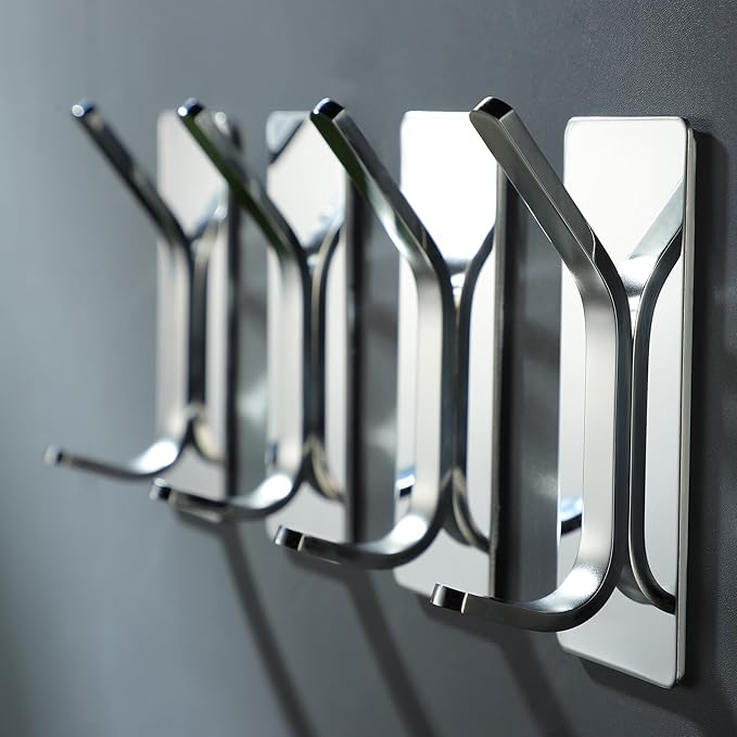 Taozun Polished Silver Towel Hooks 4pcs Stainless Steel Adhesive Hanging Hooks for Bathroom Stick on Wall Hooks for Home, Office, Kitchen