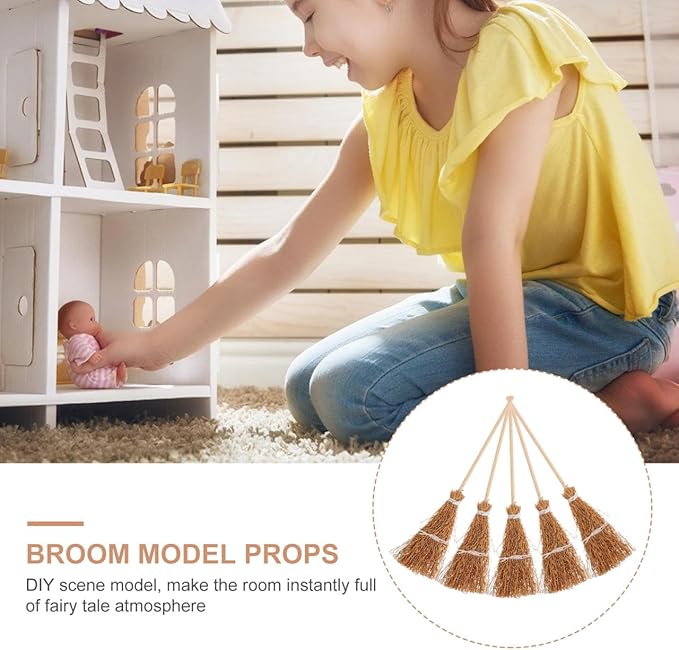 ibasenice Mini Hand-Woven Broom Dollhouse Decor 1 12 Scale Miniature Broom Props for Halloween Christmas Home Garden Decoration