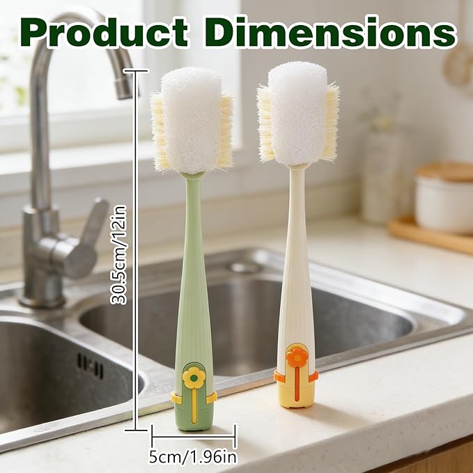 5 in 1 Bottle Cleaning Brush Set, 2026 Multifunctional Lid Brush Cleaning Tool Kitchen, Portable Long Handle Bottles Scrubber for Cup Lids, Hard Bristle Sponge Head Bottle Brushes (White and Green)