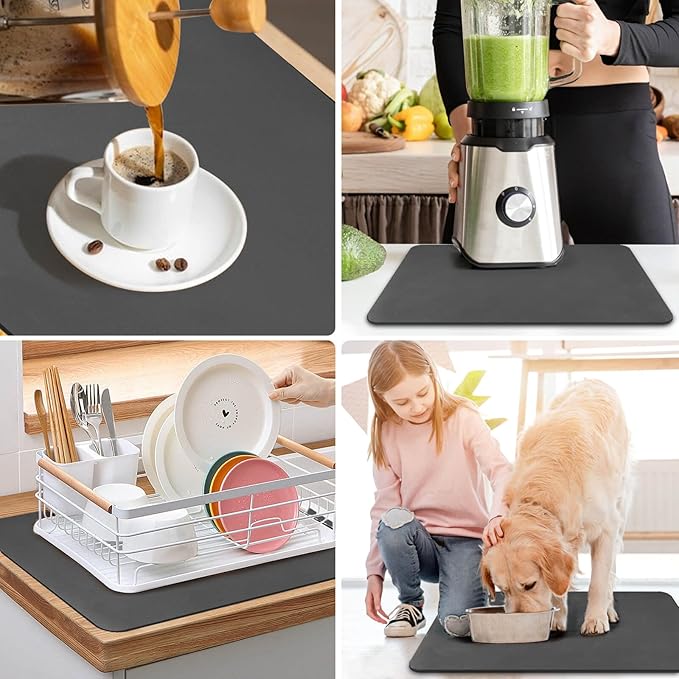 Dish Drying Mat for Kitchen Counter Super Absorbent Drainer Mats with Non-slip Rubber Backed Hide Stain Heat Resistant Easy to Clean Dish Rack Mat (Beige, S-14"x11")
