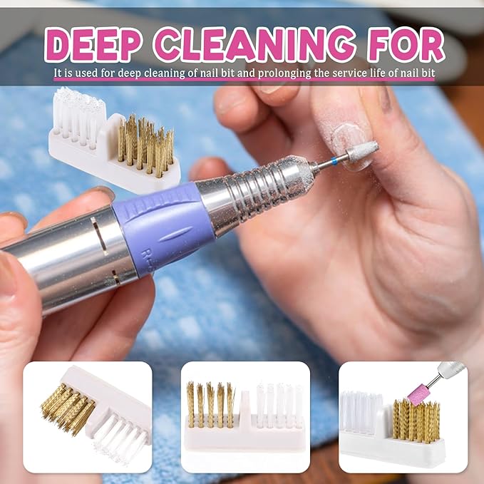 4 Pcs Nail Drill Wire Cleaner Brush Nail Art Cleaning Tool Manicure Wire Drill Cleaner Polishing Grinding Head Copper Brush for Salon or Home Use