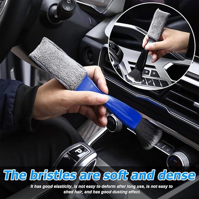 Car Double Head Brush, Double Head Automotive Interior Cleaner Detail Brushes Cleaning Dashboards Seats Air Vent, Vehicle Interior Detailing Tools, Universal for Truck, SUV (Blue)