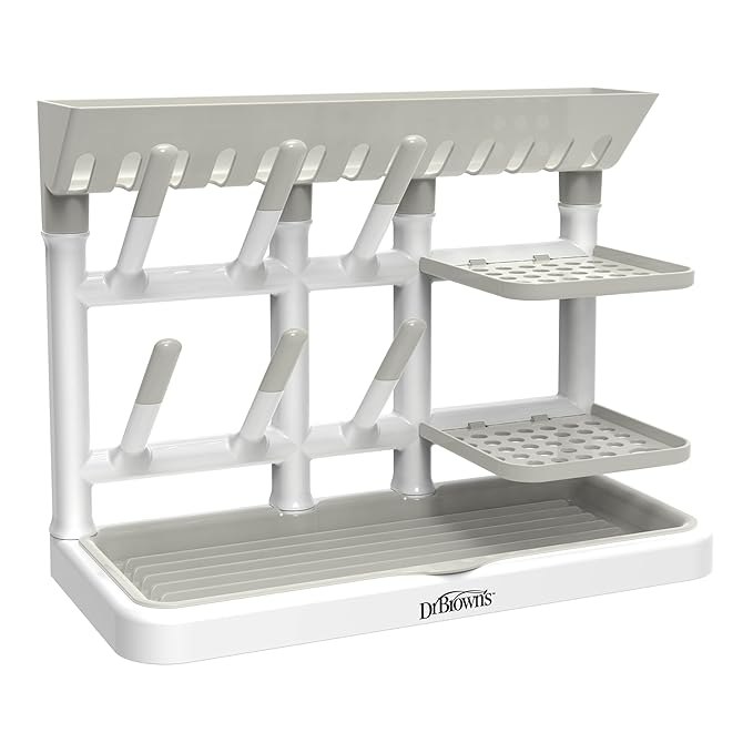 Dr. Brown's Drying Tower, Stand-Up Drying Rack, Countertop Baby Bottle Drying with Organized Storage for Baby Essentials, Space Saving Vertical Rack, Gray