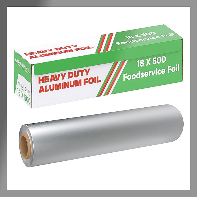 Aluminum Foil Wrap Roll 18 in x 500 ft Heavy Duty Commercial and Home Use for Food, BBQ, Grilling, Cooking, Baking, Roasting, Party (18 in x 500 ft, 1 Pack)