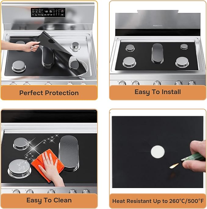 Guards for Gas Stove Top Protector Covers 0.3mm Cuttable,Heat Resistance Burner Covers Stove Mat Protector，Safe Reusable Easy Cleanable Gas Guards Stove Covers for Gas Stove