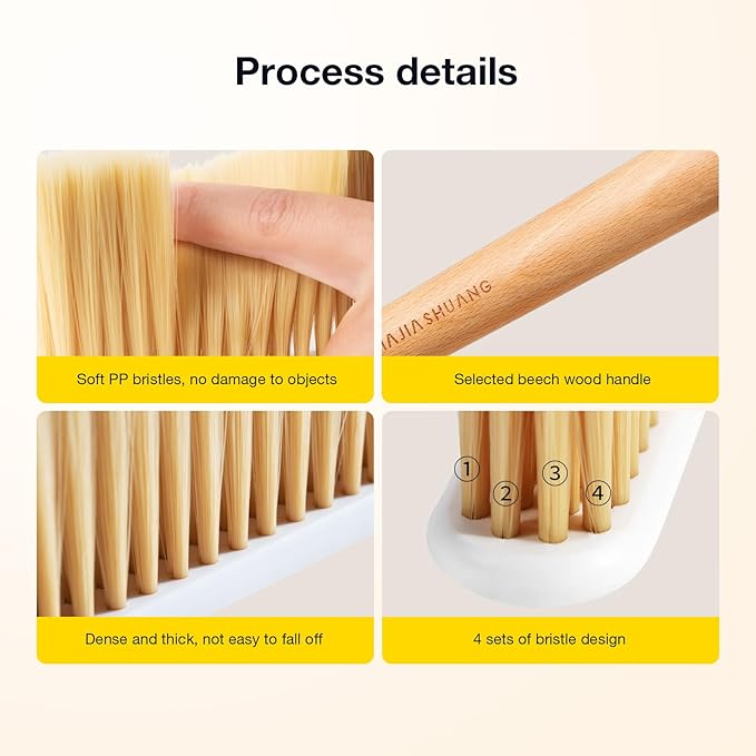Hand Broom Cleaning Brush, Soft Bristle Dust Brushes with Wood Handle, Household Cleaning Brushues for Car, Carpet, Garden, Clothes, Various Furniture Such As Beds, Sofas (Natural)