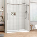 Sunrosa Frameless Double Sliding Shower Door 56 1/8"-60" W x 76" H, 5/16" (8mm) Thick Easy-Clean Tempered Glass, Adjustable Shower Door with Soft-Close System, Brushed Nickel Finish