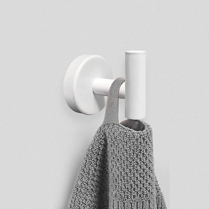 Towel Hooks, SUS 304 Stainless Steel Hooks, Heavy Duty Door Hanger Towel Robe Clothes Cabinet Closet Sponges Hook for Bathroom Kitchen Garage Gotel (White, 4 Pcs)