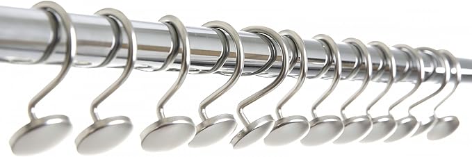 BINO | Shower Curtain Hooks - Brushed Nickel - Set of 12 | Hooks Shower Curtain | Shower Curtain Rings Hooks | Rust Proof Shower Curtain Hooks | Bathroom Shower Hooks For Curtain | Bathroom Essentials