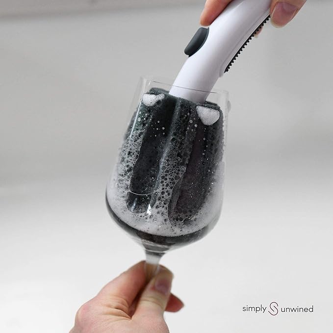 | The WINE Brush – One Step Patented Stemware Cleaning Sponge with Soap Dispenser and Replaceable Sponge Head Designed to Clean Wine Glass Rim and Bowl