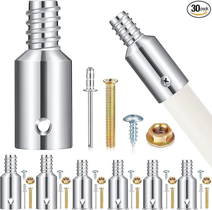Zhengmy 6 Pcs Threaded Tip Replacement, Broom Handle Threaded End, Pole Handle Replacement, Extension Pole Adapter Tips for Metal Broom(0.8 Inch, 0.87 Inch, 1 Inch)