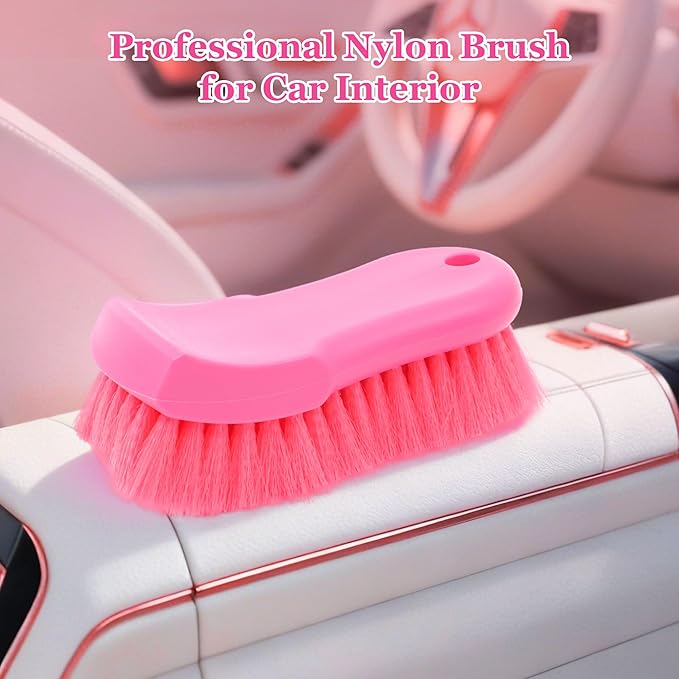 Car Cleaning and Scrub Brush with Soft Nylon Bristles, Scratch-Free Car Interior Leather Brush, Exterior Carpet & Home, Cleaning Gentle & Durable