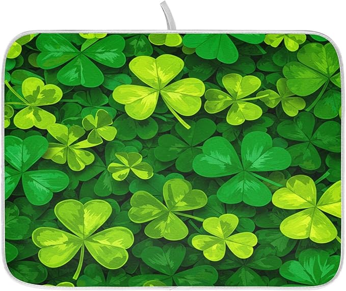 Patricks Day Shamrocks Lucky Clover Leaves Dish Drying Mat for Kitchen Counter Absorbent Microfiber Small Drying Pad Dish mats for Kitchen Countertops 16 x 18 Inch