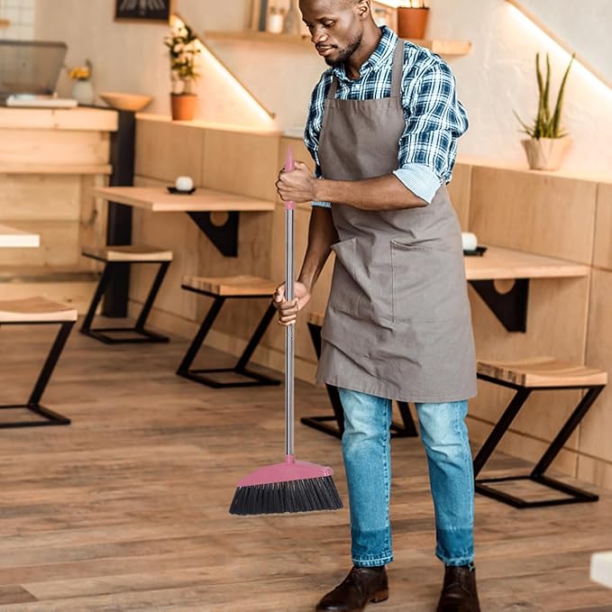 Luxshiny Indoor Broom, Stainless Steel Angle Broom with Long Handle Soft Floor Sweeping Brooms Home Cleaning Tool for Kitchen Bathroom Pet Pink