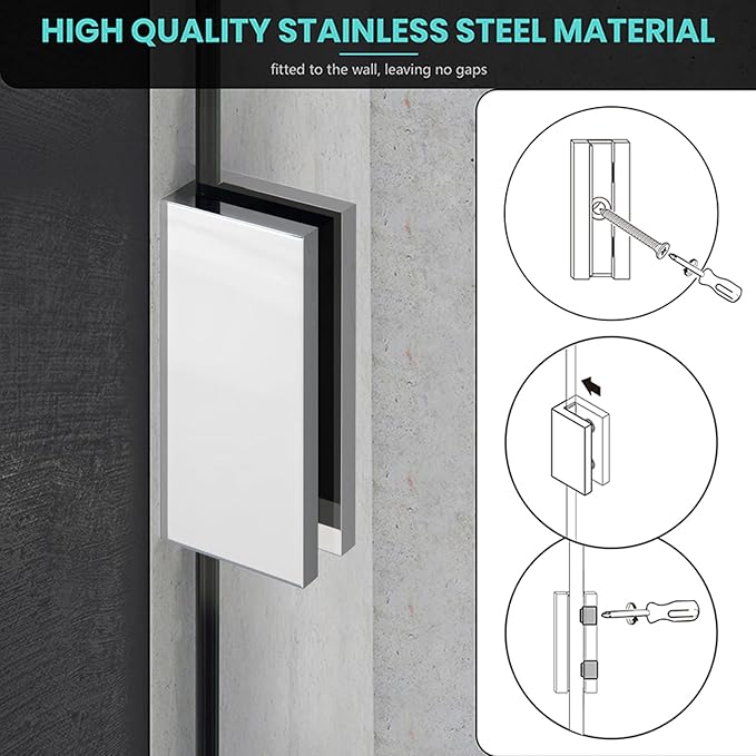34" W x 58" H Frameless Single Fixed Bath Panel, Fixed Bathtub Screen with Clamps, 1/4" Clear Glass, Bathroom Shower Door Screen Fixed Tub Shower Glass Door Panel, Silver