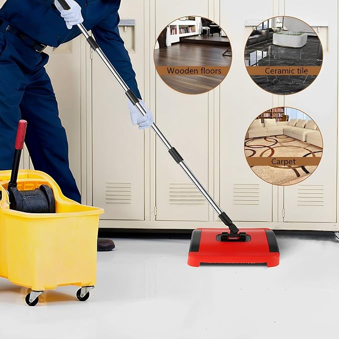 MINCHENGM Carpet Floor Sweeper with Horsehair Manual Carpet Sweeper Cleaner Non-Electric Carpet Broom Sweeper Efficient Hand Push Carpet Sweeper Rug Roller Brush Push for Cleaning Pet Hair Loose Debri