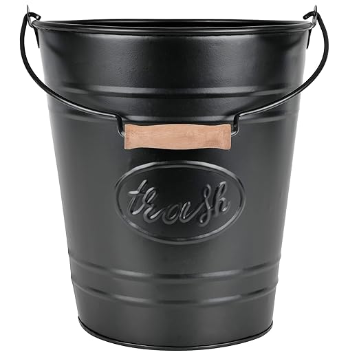 Autumn Alley Farmhouse Bathroom Trash Can - Decorative Rustic Black Trash Can Bucket with Wooden Handle for Bathroom, Bedroom, Office, Kitchen, Western Country Home Décor, 2 Gal., Matte Black