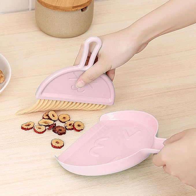 Mini Broom and Dustpan Set for Desk, Small Hanging Keyboard Cleaning Kit with Soft Rubber Dustpan Lip, Portable Desktop Cleaning Tool (Pink)