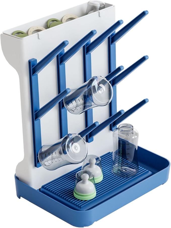 Tecdigbo Baby Bottle Drying Rack, Countertop Bottle Dryer, Cup Drying Rack, for 12Pc Bottles and Accessories,Pump Parts,Pacifiers,for Small Water Cup,Vitality Blue, Free Small Brush for Cleaning