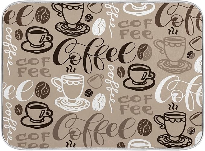 Brown Coffee Dish Drying Mat - 16 x 18 Inch Reversible Microfiber Kitchen Mat with High Absorbency