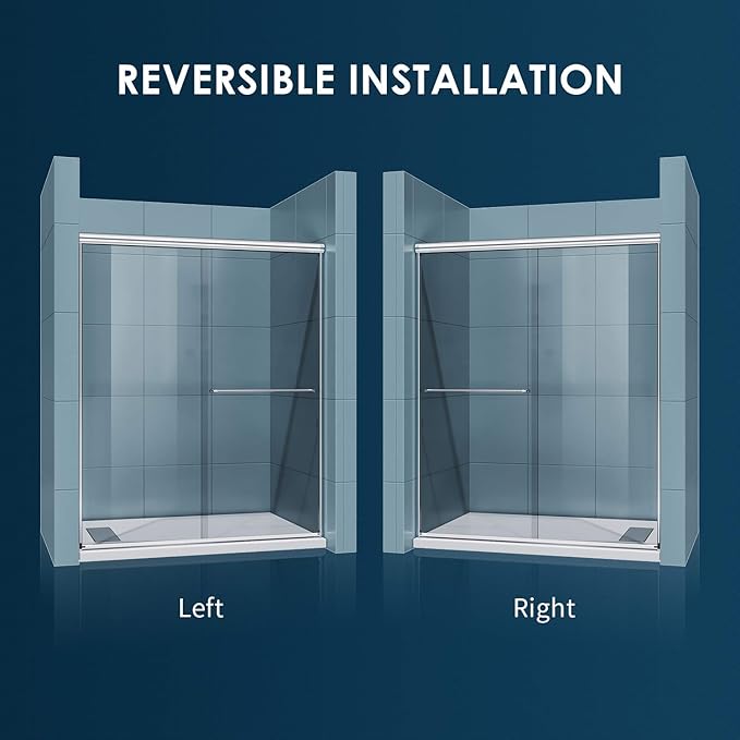 SUNNY SHOWER Double Sliding Shower Door Semi-Frameless Shower Enclosure 1/4 inch Glass Bypass Sliding Bathroom Door, Chrome Finish, 48 in. W x 72 in. H