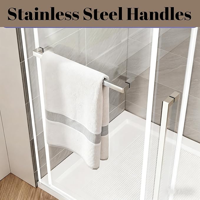 Frameless Shower Door, 56-60" W x 75" H 5/16" 8mm Glass Sliding Shower Doors with Explosion-Proof Film, Shower Doors for Walk in Shower with Tempered Glass Stainless Steel Hardware, Brushed Nickel