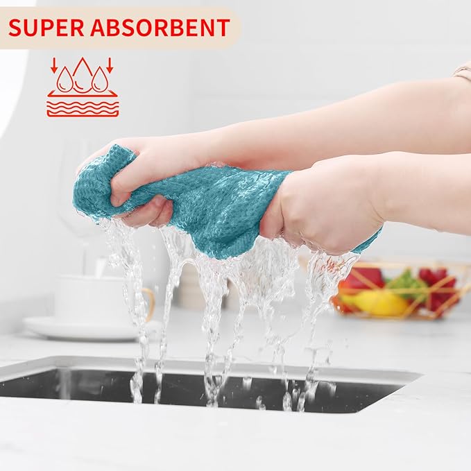 Homaxy 100% Cotton Waffle Weave Kitchen Dish Cloths, 7-Pack Ultra Soft Absorbent Dish Towels, Quick Drying Dish Rags, 12 x 12 Inches, Lake Blue