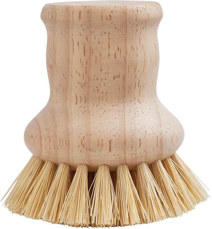 HIC Harold Import Co. Kitchen Natural Bristle Dish Pan Scrub Brush, Non-Scratch Natural Tampico Bristles with Wooden Handle