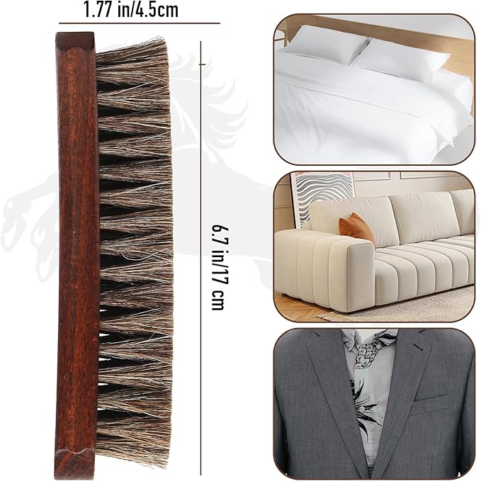 100% Horsehair Brush Professional Premium Horsehair Shoe Brush Dauber Applicators for Leather Shoes Boots Coats Purses Soft Horsehair with Curved Wood Handle for Grip Leather Shine Polish (3pcs)