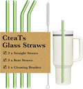 Replacement Straw Compatible with Stanley 40 oz Tumbler Straws, 4 Pcs Reusable Straws with Cleaning Brush, Long Glass Straw for Stanley Accessories, Green