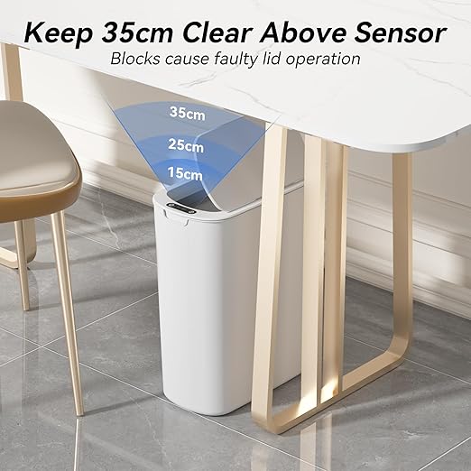 Automatic Motion Sensor Bathroom Trash Can with Lid, 5 Gallon Touchless Trash Bin,Smart Electric Narrow Waterproof Garbage Bin for Toilet, Office, Bedroom, Living Room, Dorm (White
