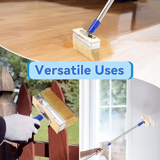 7" Deck Stain Brush Applicator with 60" Long Handle, 3" Paint Brush Included for Woodstains, Oils, Decking, Decking Stains, Deck Coatings, Fence Wall Furniture Paints
