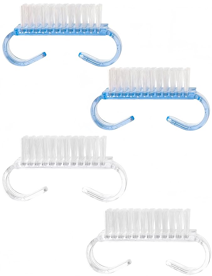 luvilly4 Pack Handle Grip Nail Brush, Nail Brush for Cleaning Fingernails, Pedicure Brushes for Toes and Nails Men Women（2Blue+2Clear）