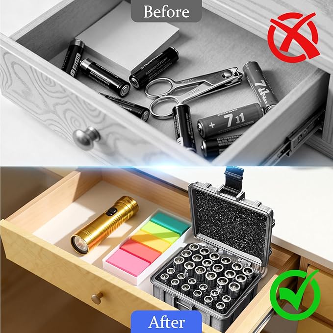 Battery Storage Case for 12 AA and 18 AAA Battery, 3D Printing PETG Waterproof Hard Case Batteries Caddy Organizer Holder, Alkaline Batteries Storage Holder for Household Outdoor, Silver