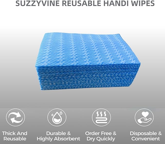 SUZZYVINE Handi Wipes Reusable Cloths Disposable Cleaning Cloth Reusable Paper Towels for Kitchen, Multi-use Dish Cloths Dish Towels, Disposable Cleaning Rags,11.81"×19.69" 50 Count, Blue