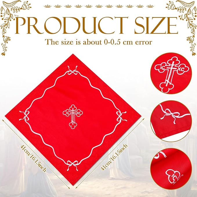 Easter Orthodox Pascha Basket Cover Table Decoration Easter Religious Gift 16.5" Square Orthodox Red Cross Embroidered Natural Crochet Large Cloth Communion Prosphora Greek Christian Altar