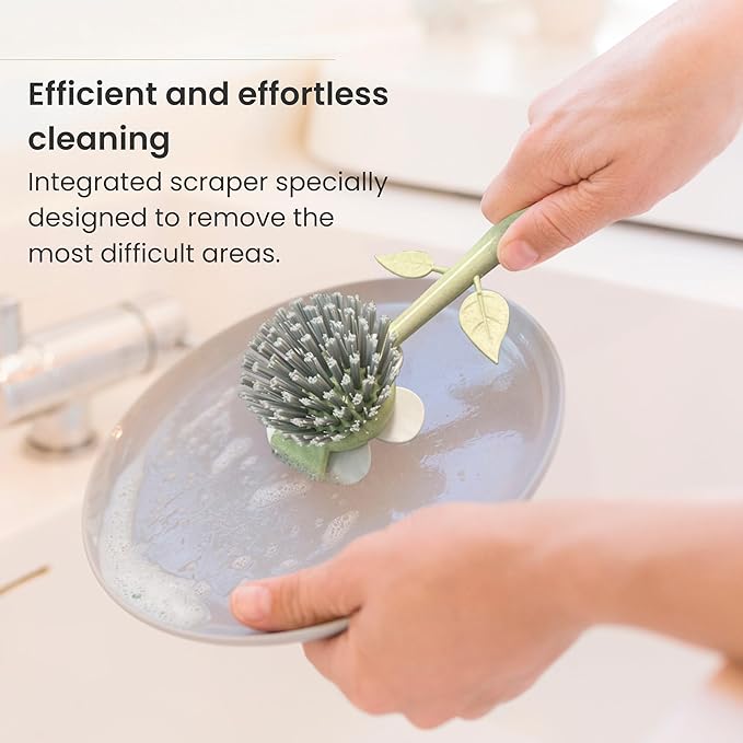 Vigar Florganic Daisy-Shaped Dish Brush, a Dish Brush with Handle, and a Dish Brush with Stand for Pot Scrubber, Kitchen Dishes, and Sink Cleaning