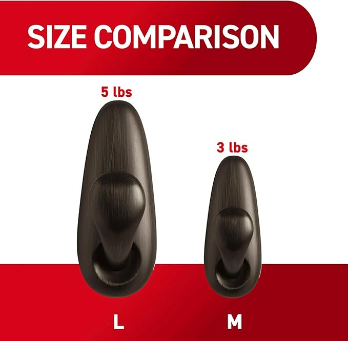 Command 5 lb Large Oil Rubbed Bronze Metal Hooks, 2 Coat Hooks and 4 Strips, Damage-Free Hanging with Adhesive, Forever Classic Great for Hanging Home and Room Decor