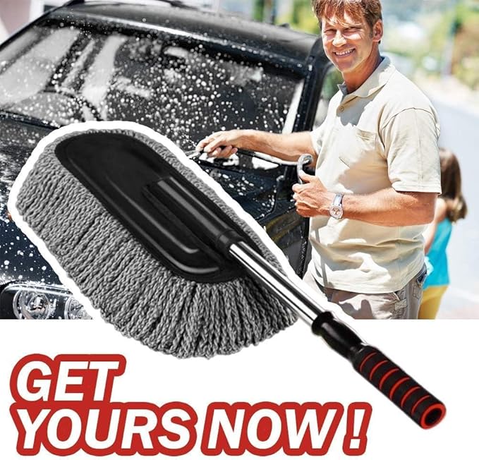 Microfiber Car Duster Exterior Interior Cleaner Cleaning Kit size 15.7 inch with Long Retractable Handle to Trap Dust and Pollen for Car Bike RV Boats or Home use - Grey
