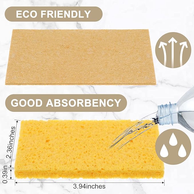 Zhengmy 100 Pieces Sponges Kitchen Compressed Sponges Bulk Natural Dish Sponge Compressed Wood Pulp Cleaning Sponge Without Scratching for Kitchen Bathroom, 3.9 x 2.4 x 0.12 Inch (Yellow)