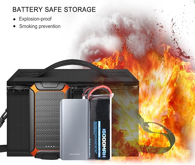 Fireproof Explosionproof Lipo Battery Bag for Lipo Battery Storage and Charging, Large Capacity Fire Resistant Detachable Shoulder Strap with Double Metal Zipper (11 x 8 x 6.5 in)