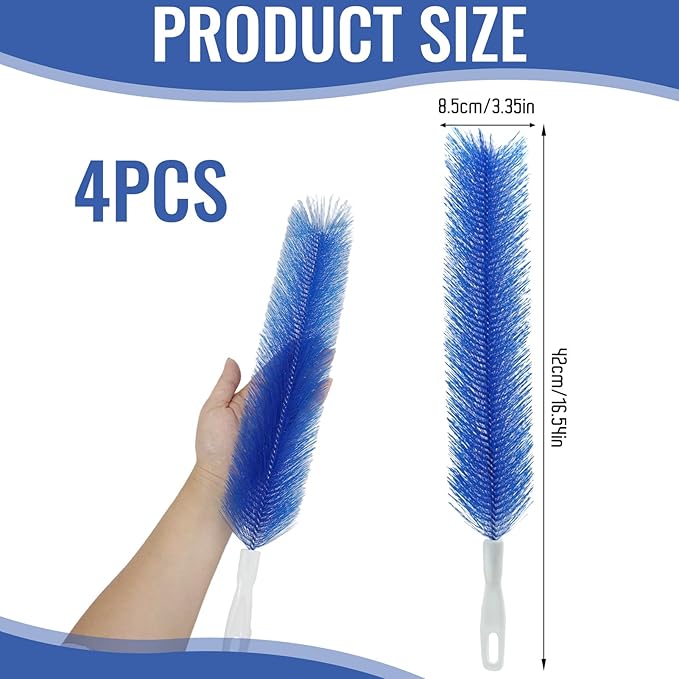 4 Pcs Bendable Microfiber Fan Cleaner Brush, Blue–Reusable Gentle Blade Dusting Tool for Ceiling, AC, Table&Stand Fans, Household Air Vents&Curtains