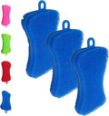 Silicone Dish Sponge - Dishwashing Kitchen Scrubber - Double Sided Sponge Brush - Multipurpose & Reusable Silicone Dish Sponges for Dishes, Fruits & Vegetables Cleaning - Blue (3 Pack)