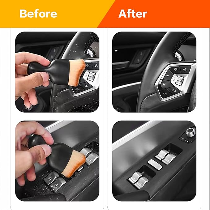 Car Interior Detailing Brush,Soft Bristle Cleaning Brush Car Detailing Brush Dusting Brush,Car Interior Cleaning Tool,Auto Detail Brush Car Dash Duster Brush (Black&Pink with Cap)
