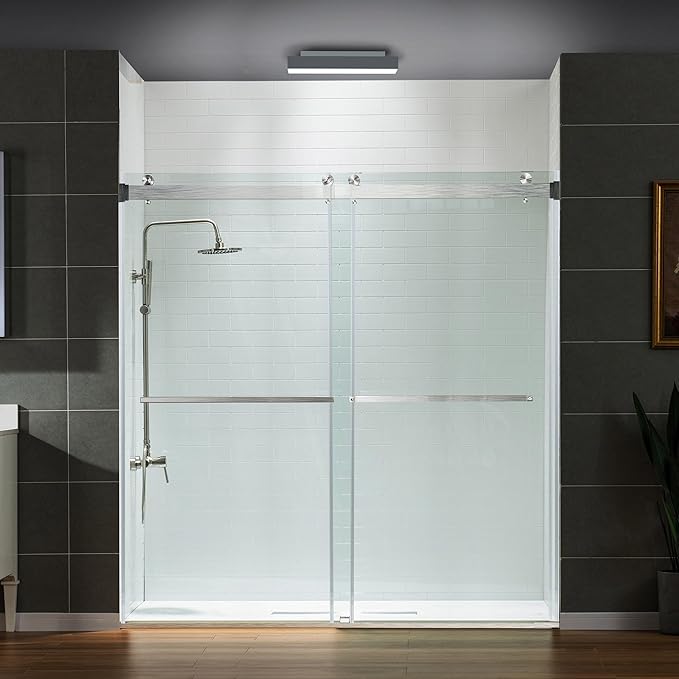 Woodbridge Frameless Tub Doors 66-72" Width x 76" Height with 5/16"(8mm) Clear Tempered Glass, 2 Ways Opening & Double Sliding in Brushed Nickel Finish