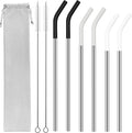 20 30 40 oz Stainless Metal Straws for Stanley Tumbler, 6Pcs Reusable Straight Long Steel Straws With 12 Silicone Tips and 2 Cleaning Brushes (3Color1, 20 30 40oz)