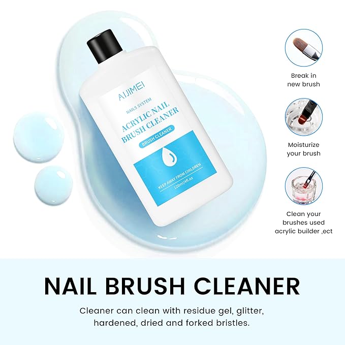 AIJIMEI Nail Brush Cleaner 120ml Acrylic Brush Cleaner Efficient Nail Cleaner for Acrylic Nails Professional Brush Cleaner for acrylic Clean and Maintain Your Nail Brushes with Cleaning Solution