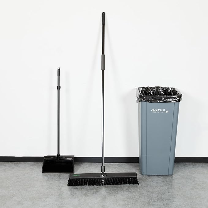 Restaurantware-Clean Tek Professional 23.62 Inch Push Broom, 1 Heavy-Duty Broom with 59â€ Handle - Medium Bristles, 2 Handle Attachment, Wooden, Commercial Use, for Deck, Garage, Yard, Patio
