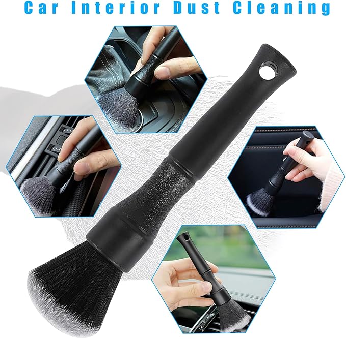 Ziciner Car Detailing Brush, Ultra Soft Car Detail Brush Kit for Elegant Surfaces, Auto Scratch-Free Cleaner Kit for Car Interior & Exterior, Wheels, Dashboard, Engine Bay (Short Handle)