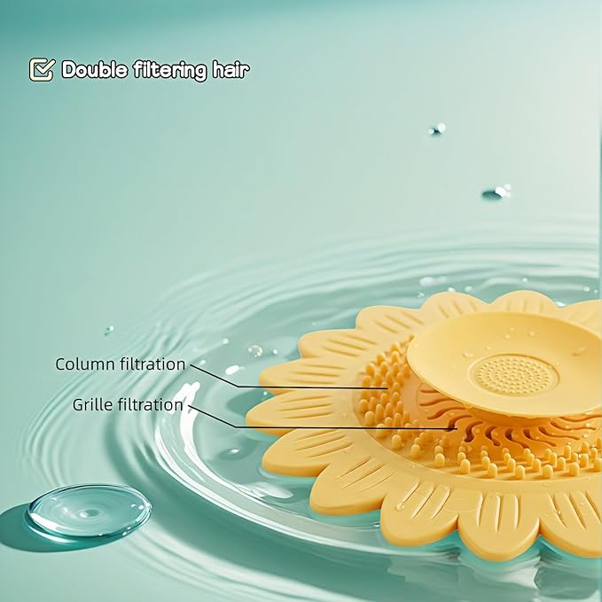 Sunflower Silicone Drain Cover,2-Pack Hair Catcher for Shower Tub Sink, Flower Shape Bathtub Drain Cover, Non-Slip Silicone Strainer for Kitchen Bathroom Laundry (Blue Yellow)